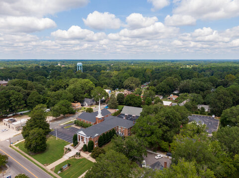 Sunny Daytime Drone Images of Wendell, North Carolina Featuring The Downtown Business District and The New Wendell Falls Development