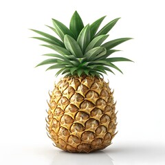 Fototapeta premium Whole ripe pineapple with green leaves isolated on white background