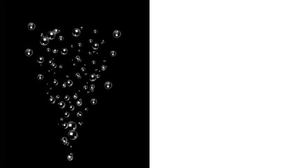 Bubbles stream overlay, Vertical funnel of rising underwater air bubbles trail isolated on black background for diving aquarium carbonated drink effect © Lepe PNG