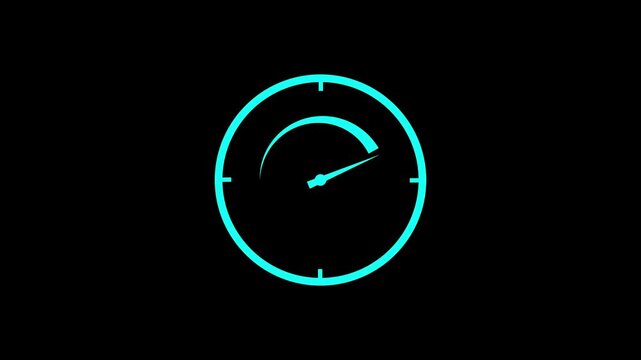 high power and acceleration meter. cyan tachometer gauge animation. reaching the limit: speedometer animation. maximum performance and speed indicator. danger level or critical pressure gauge. 
