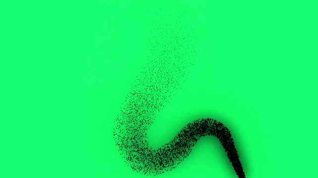 Abstract black swirl on green background with dynamic motion and blurred edges, creating a futuristic and vibrant design element for digital art and decorative backgrounds with smooth, flowing lines.