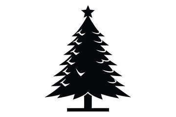 Fototapeta premium Black Silhouette of Christmas Tree with Star on Top and Stand