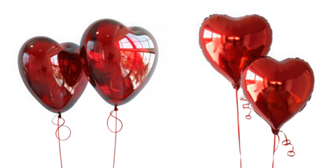 Two red heartshaped balloons isolated on transparent background