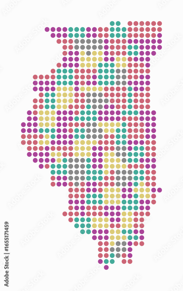 Poster illinois dotted map. digital style map of the state on white background. illinois shape with circle 