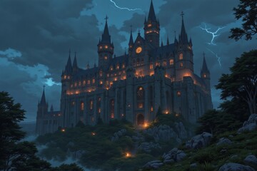 Obraz premium anime castle at night