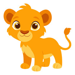 Adorable cartoon baby lion cub with a friendly expression depicted as a simple clean illustration on a white background