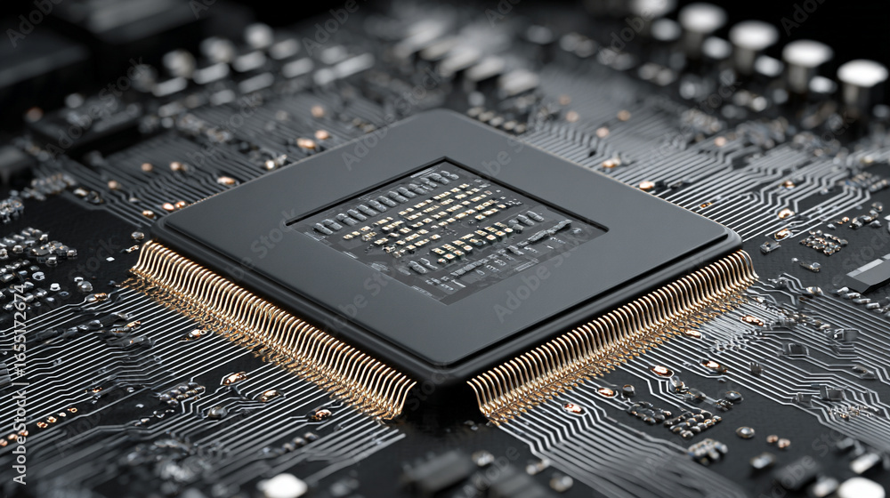 Poster 3d illustration of central computer processors (cpu) concept, symbolizing high performance computing