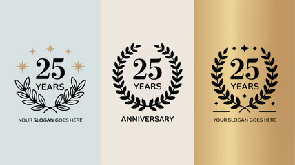 Celebrating 25 Years Anniversary with Laurel Wreath and Stars on Different Background Colors Anniversary Logo Design