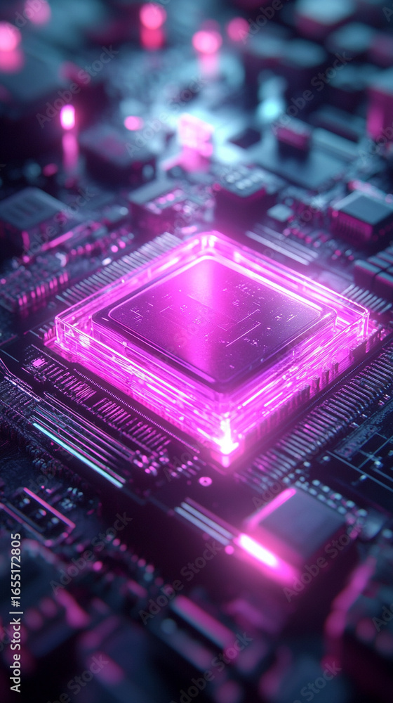 Poster 3d illustration of central computer processors (cpu) concept, symbolizing high performance computing