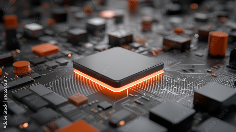 Poster 3d illustration of central computer processors (cpu) concept, symbolizing high performance computing