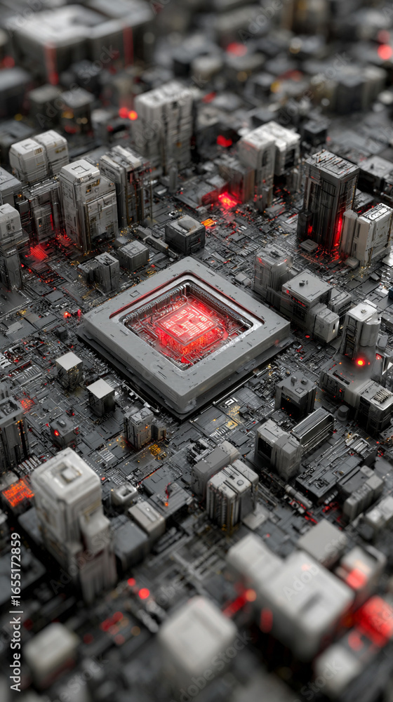 Poster 3d illustration of central computer processors (cpu) concept, symbolizing high performance computing