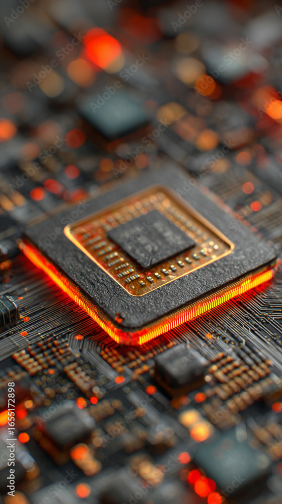 Poster 3d illustration of central computer processors (cpu) concept, symbolizing high performance computing