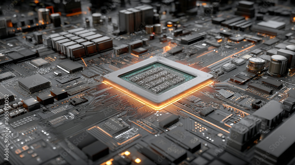Poster 3d illustration of central computer processors (cpu) concept, symbolizing high performance computing