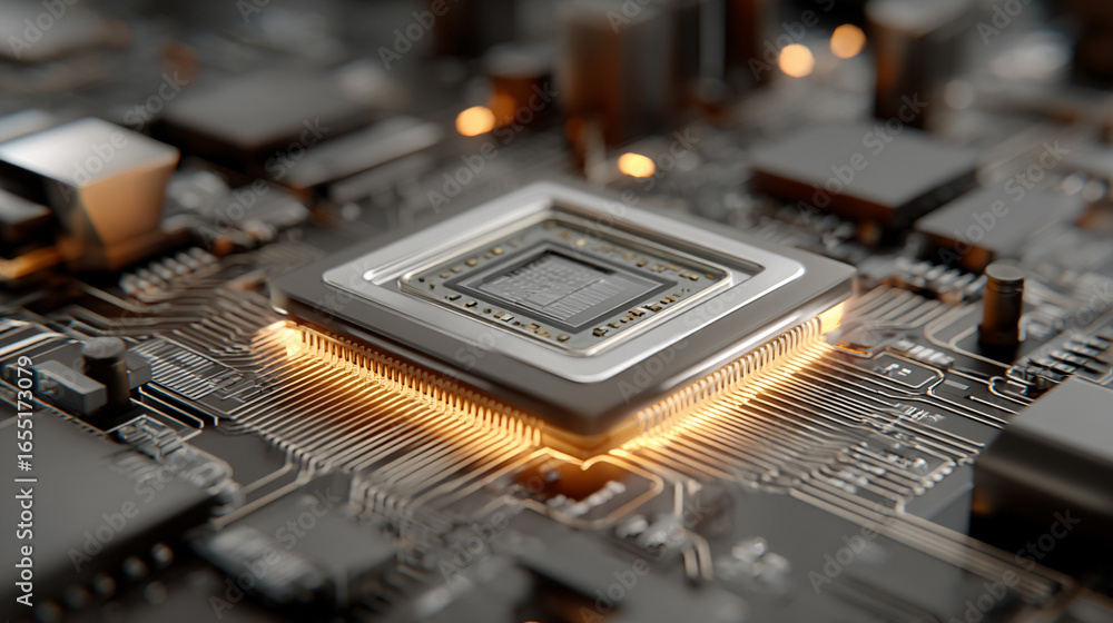 Poster 3d illustration of central computer processors (cpu) concept, symbolizing high performance computing