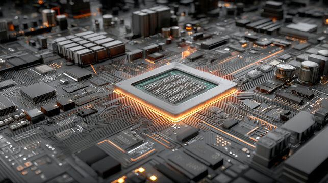 3D illustration of central computer processors (CPU) concept, symbolizing high performance computing, digital technology, and advanced electronic hardware systems.
