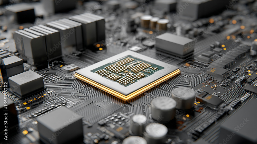 Poster 3d illustration of central computer processors (cpu) concept, symbolizing high performance computing