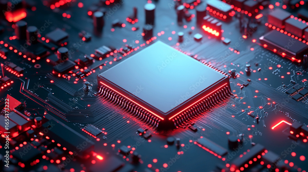 Poster 3d illustration of central computer processors (cpu) concept, symbolizing high performance computing