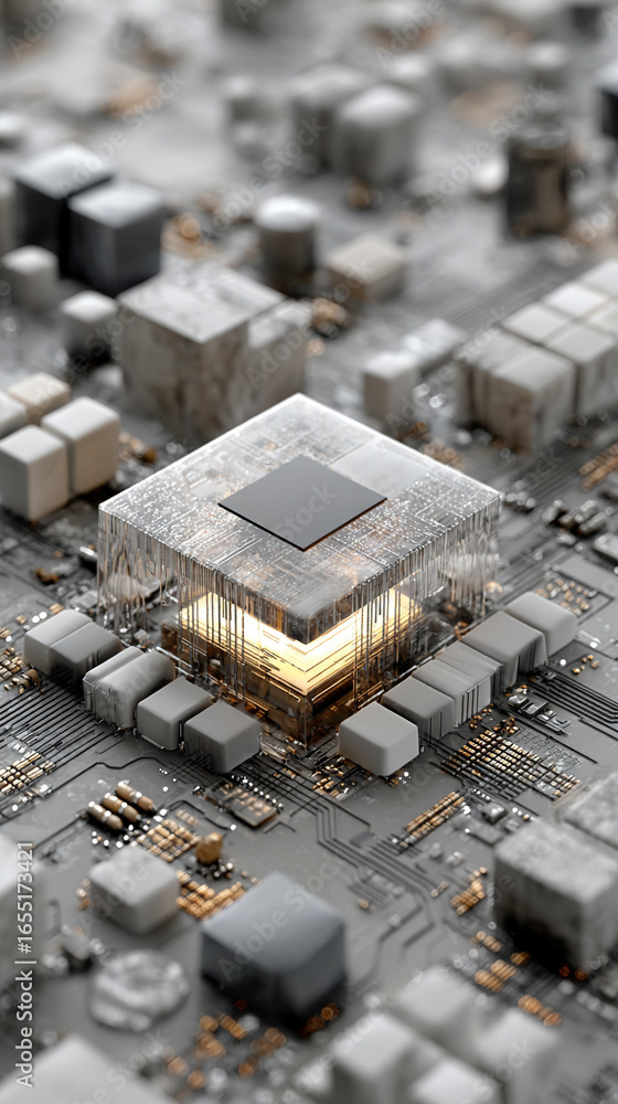 Poster 3d illustration of central computer processors (cpu) concept, symbolizing high performance computing