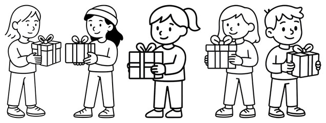 PNG Children exchanging cheerful gifts, element set on transparent background