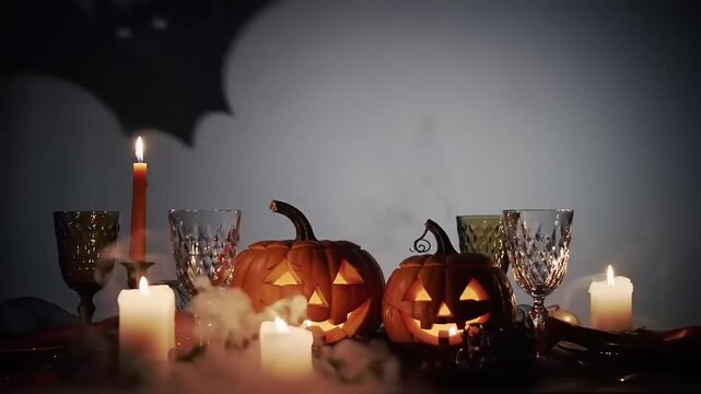 Halloween pumpkins candles and decorations