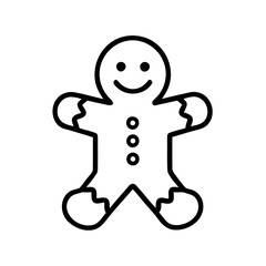 Graphic outline of a smiling gingerbread person with three buttons