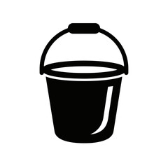 Simple Black and White Bucket Icon with a Handle for Cleaning and Gardening