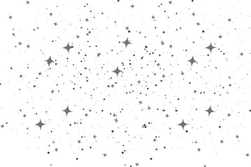 Starry night sky with sparkling stars isolated on transparent background