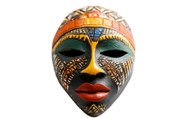 A close up view of a traditional Kwanzaa mask highlighting cultural symbolism artistic craftsmanship and the essence of African heritage isolated on transparent background PNG