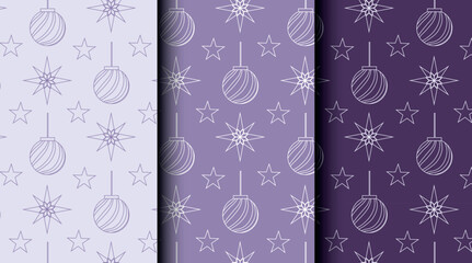 Vector set of Christmas seamless patterns in three color variations. Ideal for holiday packaging, gift wrap, and festive stationery.