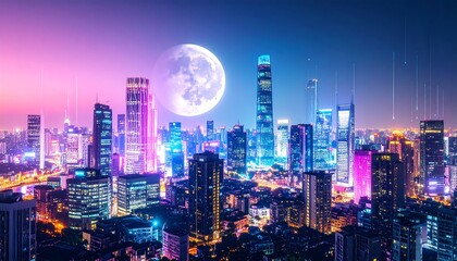Fototapeta premium Futuristic city skyline at night