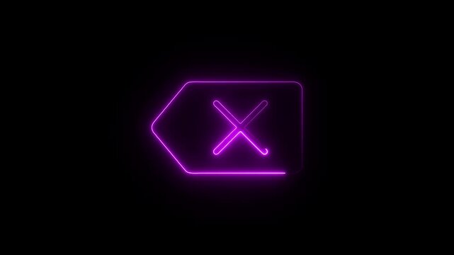Glowing Purple Neon Delete Key Icon Animation on Black Background Digital Interface Symbol