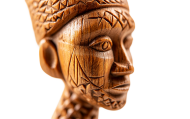 A close up view of a wooden Kwanzaa figurine highlighting cultural heritage symbolic artistry and the ancestral values of African tradition isolated on transparent background PNG