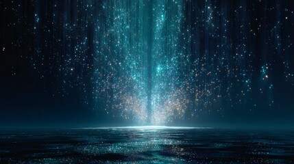 Abstract glowing teal column design