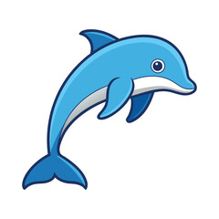Cartoon Dolphin Vector Illustration, Cute Smiling Sea Animal Icon for Logo, Sticker, Kids Design, Mascot, Emoji, Graphic Clipart
