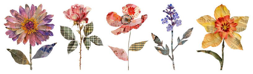 Fototapeta na wymiar PNG Vintage floral collage art, element set on transparent background