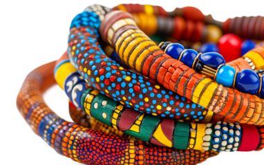 A close up view of African jewelry with Kwanzaa theme highlighting symbolic artistry cultural heritage and the elegance of handcrafted adornments isolated on transparent background PNG
