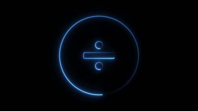 Glowing Blue Neon Division Symbol and Circle Abstract Background Mathematics Concept Digital Art