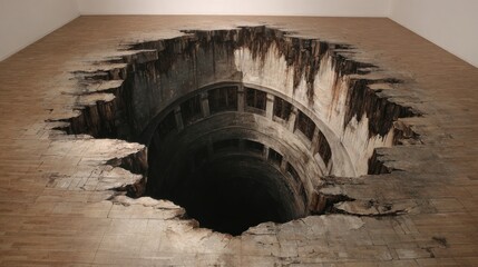 Abstract hole in floor art illusion