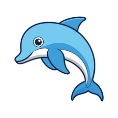 Cartoon Dolphin Vector Illustration, Cute Smiling Sea Animal Icon for Logo, Sticker, Kids Design, Mascot, Emoji, Graphic Clipart