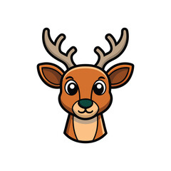 Cartoon deer illustration, cute wild animal character with antlers, mascot logo design for kids, forest, wildlife, zoo, and education projects