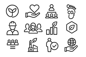 Fototapeta premium ESG Category Icons. Line style icons of ESG categories: environment icon, social responsibility, corporate governance, carbon