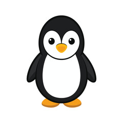 Cute Cartoon Penguin Illustration Isolated on White Background, Adorable Baby Animal Clipart, Vector Drawing for Kids, Winter Wildlife Mascot
