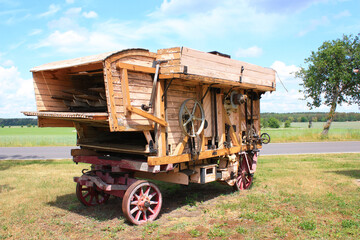 Obraz premium Historical Threshing Machine in Oppelhain, Lower Lusatia, Germany 
