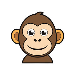 Obraz premium Cartoon Monkey Face Vector Illustration, Cute Smiling Animal Icon for Logo, Sticker, Kids Design, Mascot, Emoji, Graphic Clipart