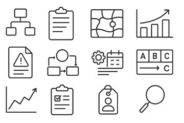 Behavior Analysis Icons. Line style icons of behavior analysis: antecedent-behavior-consequence chart, observation log, behavior