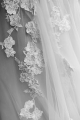 Close-up of wedding dress lace embroidery