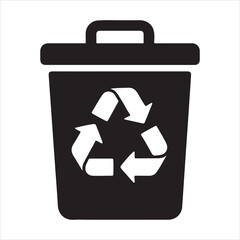 Vector recycle bin icon, a green symbol of environmental conservation on a white background