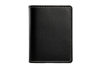 Black leather wallet, rectangular shape, simple design.  Stitched edges