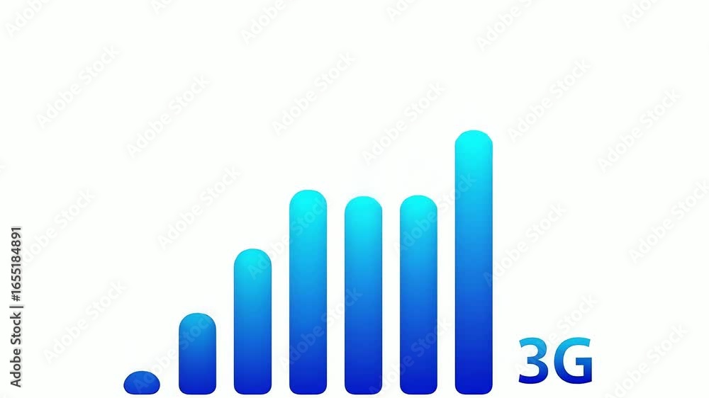 Poster dynamic 7g signal strength indicator with growing blue bars and futuristic text animation.