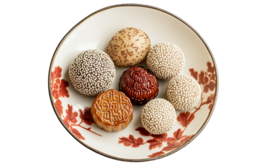 A close up view of Chinese New Year themed pastries highlighting festive culinary traditions cultural heritage and the symbolism of prosperity isolated on transparent background PNG